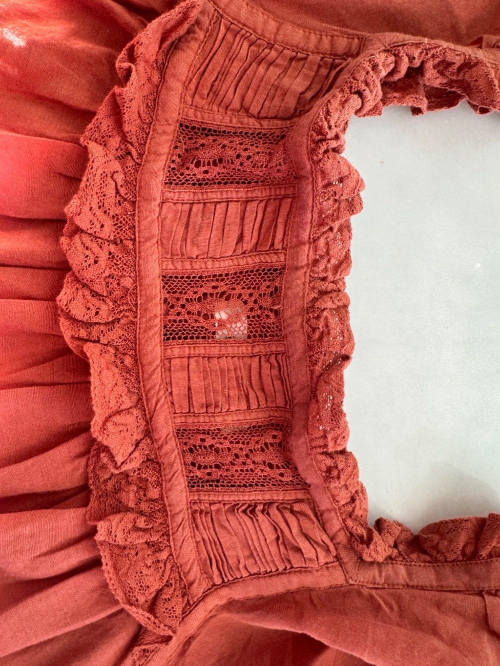Doen Rust Peasant Blouse with Lace Trim - Women's Top - Picture 6 of 6